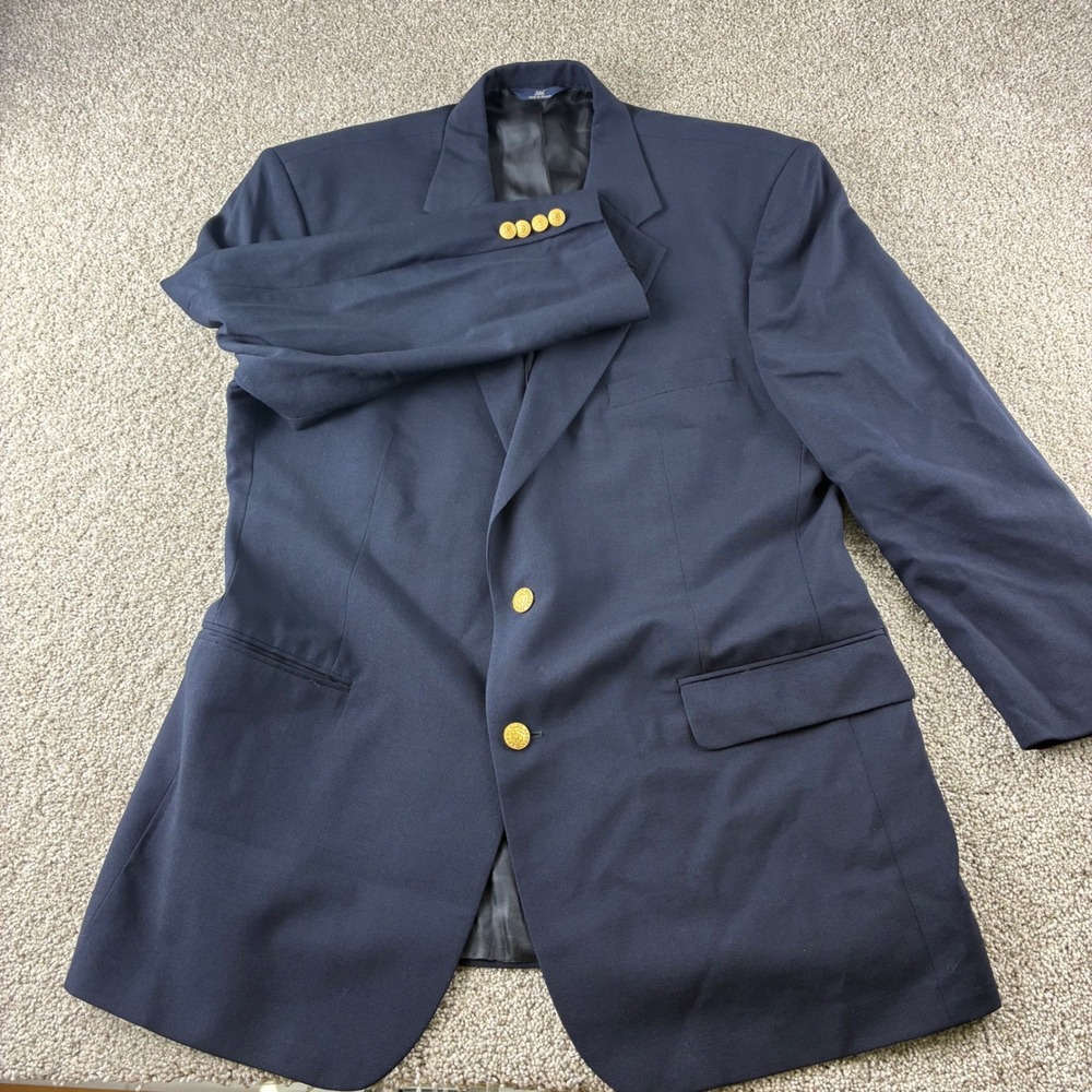Brooks Brothers 365 Navy Blazer Gold Buttons Mens Size 45R 100% Wool Formal